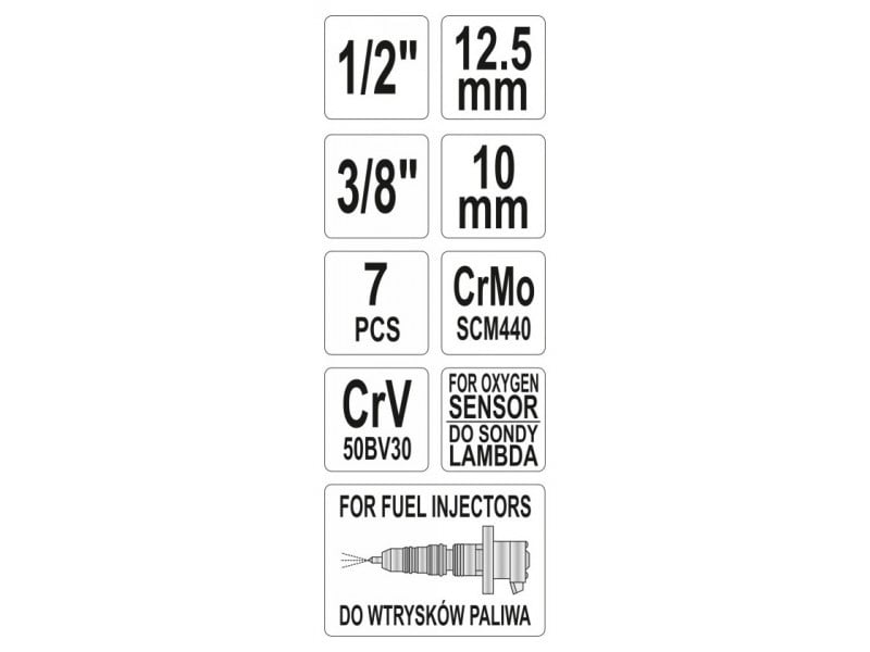 Sonda Lambda YATO și setul de prize de injecție 7 piese CrV