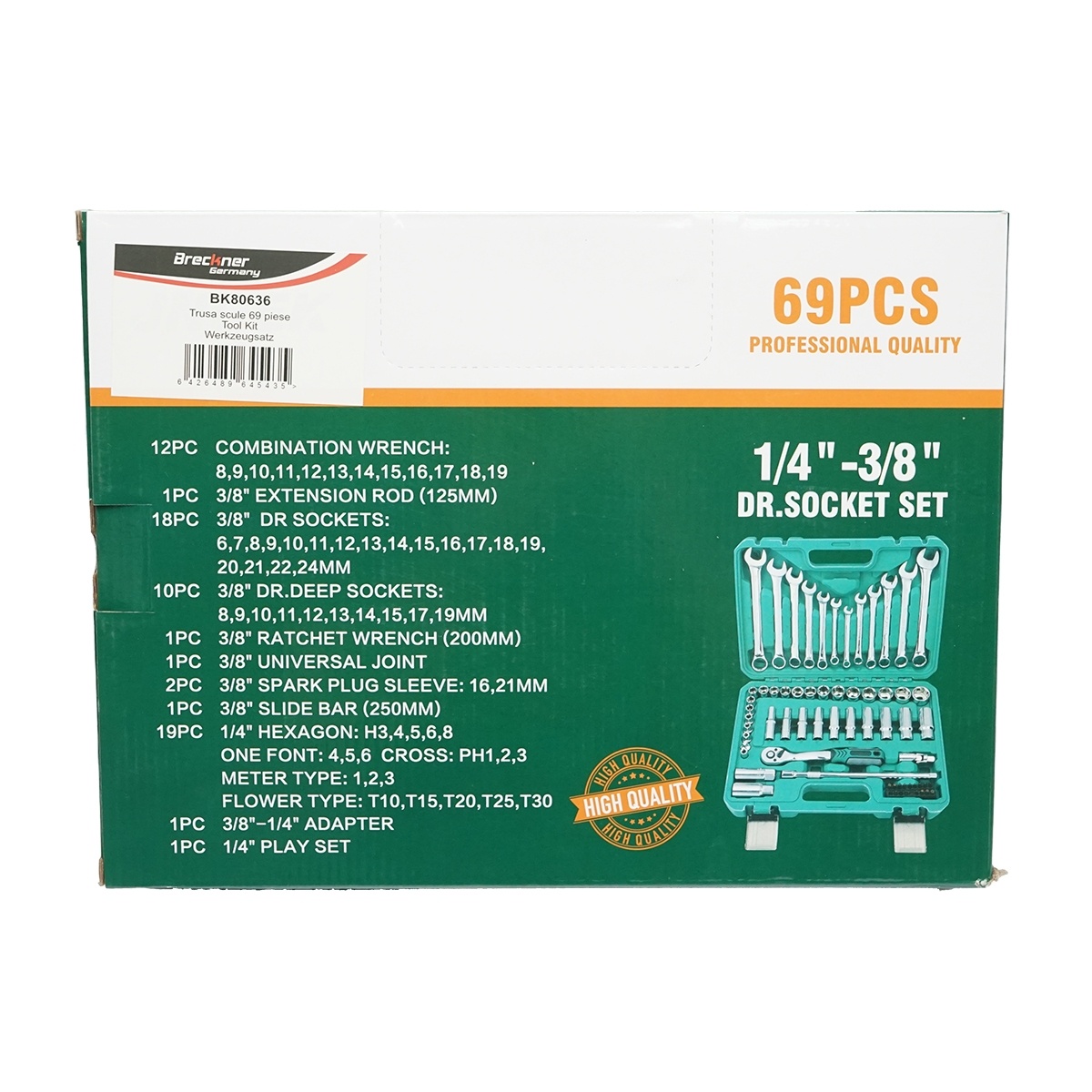 Trusa chei combinate, tubulare, fixe, torx, antrenor cu clichet 69 piese, Cod: BK80636, Brand: BRECKNER GERMANY - 1 | YEO