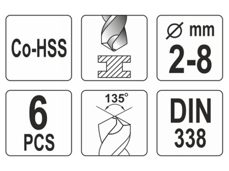 YATO Auger set 6 piese 2-8 mm HSS Co - 2 | YEO