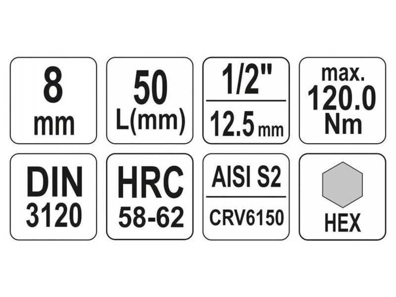 YATO Bit cheie tubulară Allen 1/2" 8 mm CrV - 4 | YEO