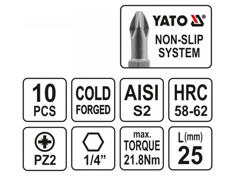 YATO Bithegy PZ2 x 25 mm (10 buc)