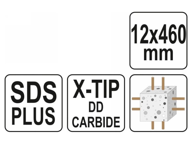 YATO Burghiu pentru piatră 12 x 460/375 mm pătrat SDS-Plus