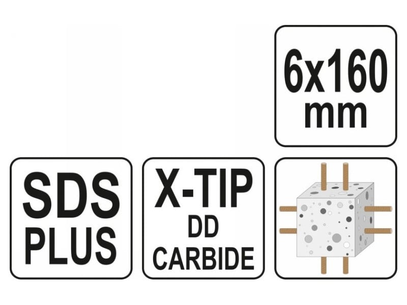 YATO Burghiu pentru piatră 6 x 160/100 mm pătrat SDS-Plus - 2 | YEO