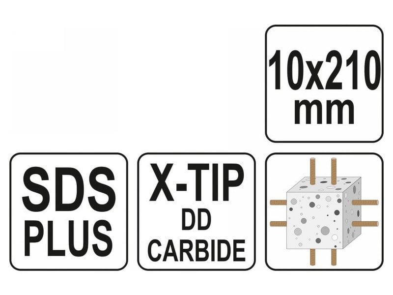 YATO Burghiu pentru roci 10 x 210/150 mm cu patru tăișuri SDS-Plus