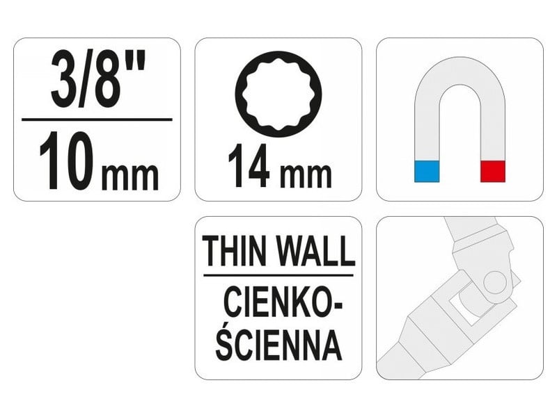 YATO Cheie cu lumânare cu soclu articulat 3/8" 10 mm / 88 mm CrV - 2 | YEO