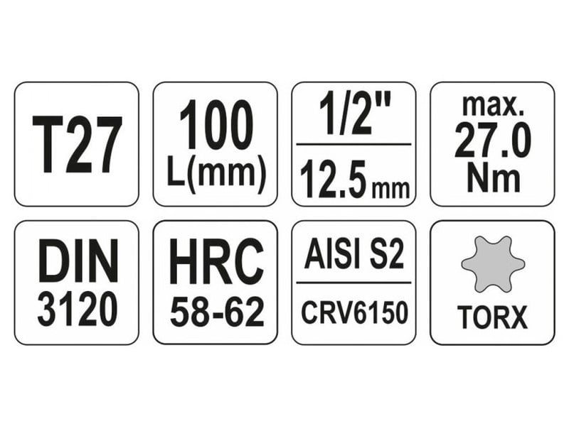 YATO cheie tubulară cu bit lung Torx 1/2" T27 CrV