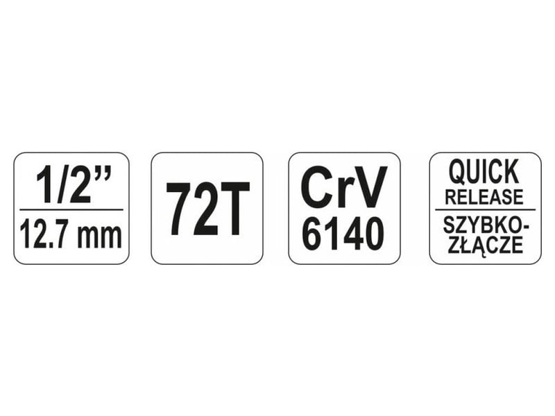 YATO Clește cu clichet 1/2" 255 mm 72T cu tijă îndoită, mâner moale CrV