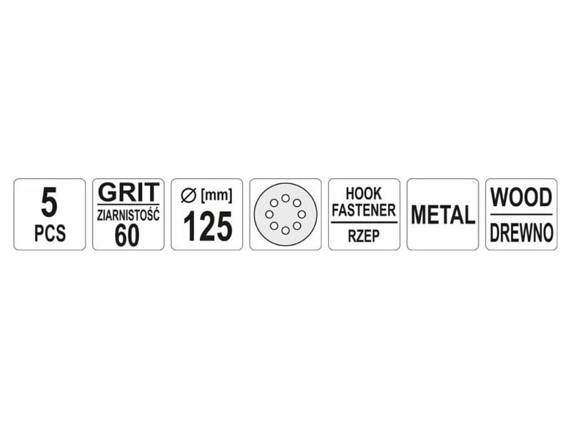 YATO Disc de fixare Velcro 125 mm / P60 8 găuri (5 buc)