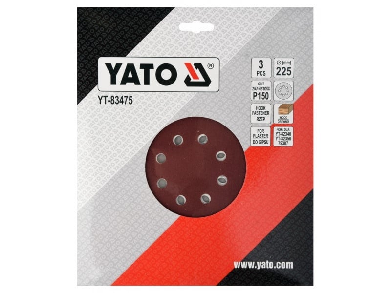 YATO Disc de fixare Velcro 225 mm / P150 (3 buc) - 1 | YEO