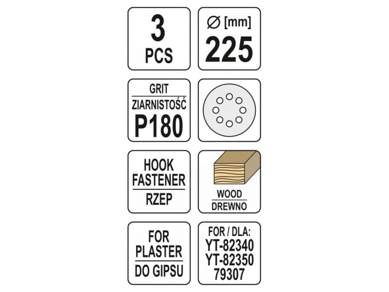 YATO Disc de fixare Velcro 225 mm / P180 (3 buc) - 2 | YEO