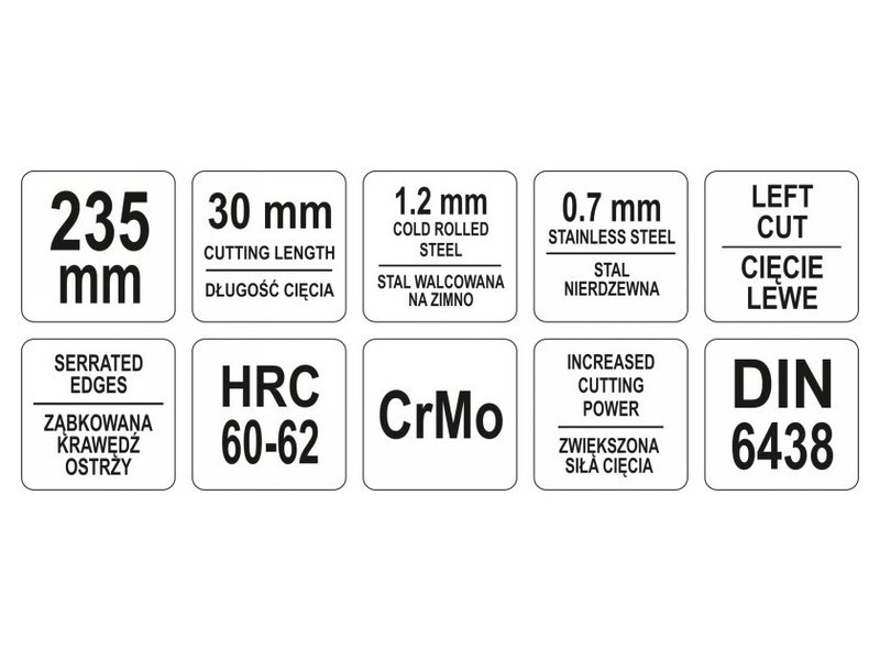 YATO Foarfece de tăiat plăci 235 mm stânga CrMo - 2 | YEO