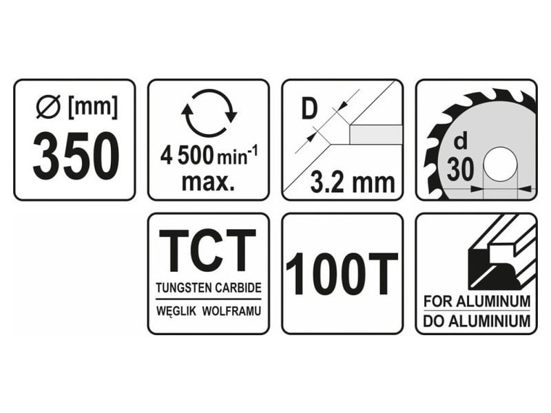 YATO Lamă de ferăstrău pentru aluminiu 350 x 30 mm x 2,5 mm / 100T