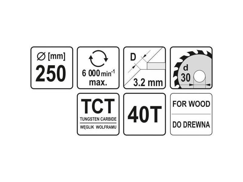 YATO Lamă de ferăstrău pentru lemn 250 x 30 x 2,2 mm / 40T - 1 | YEO