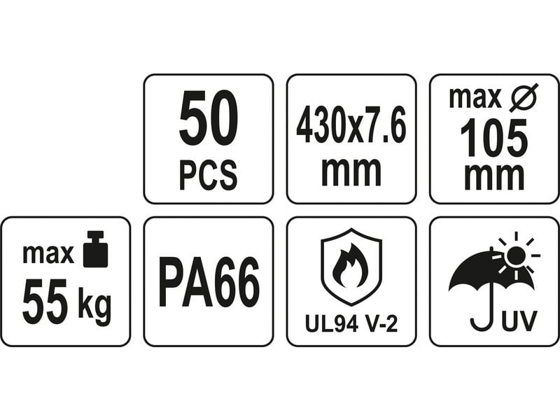 YATO Legături de cablu negre 430 x 7,6 mm (50 buc)