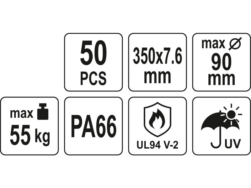 YATO Legături de cablu negru 350 x 7,6 mm (50 bucăți)