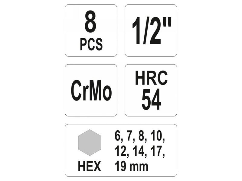 YATO Mașină set cheie tubulară cu bit lung 8 piese Imbus 1/2" 6-19 mm CrMo - 2 | YEO