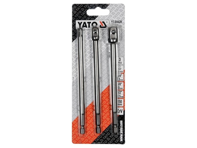 YATO set adaptor pentru mufe 3 piese 1/4" Hex -> 1/4", 3/8", 1/2" pătrat CrV - 2 | YEO