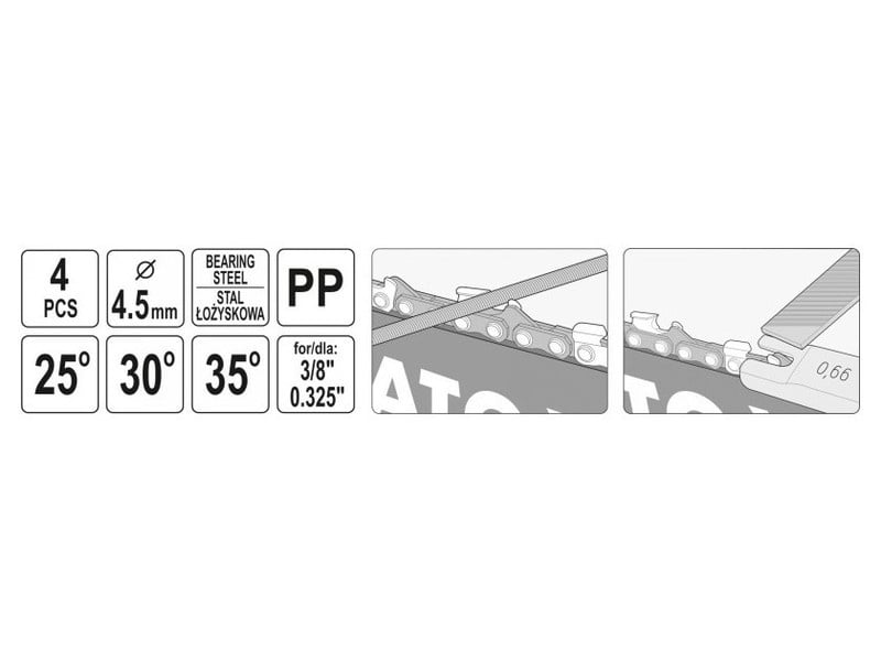 YATO Set ascuțitoare lanț manual 4 piese 3/8" 0,325" 4,5 mm