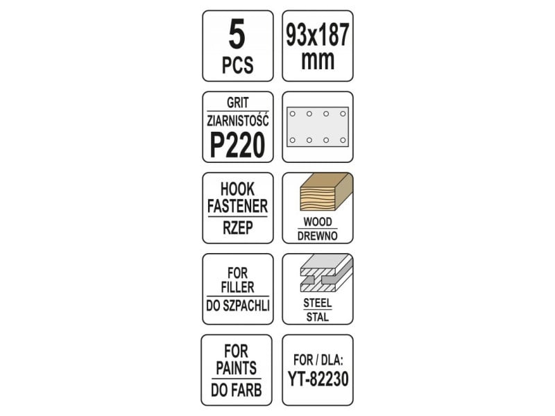 YATO Șmirghel Velcro 90 x 187 mm / P220 (5 bucăți)