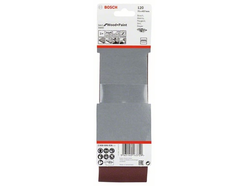 BOSCH Bandă de șlefuit 75 x 457 mm / P120 (3 buc)