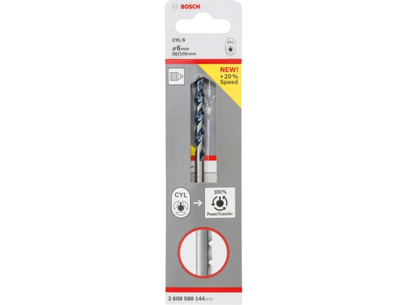 BOSCH Burghiu pentru piatră 6,0 x 100/50 mm cu două tăișuri CYL-5 - 1 | YEO