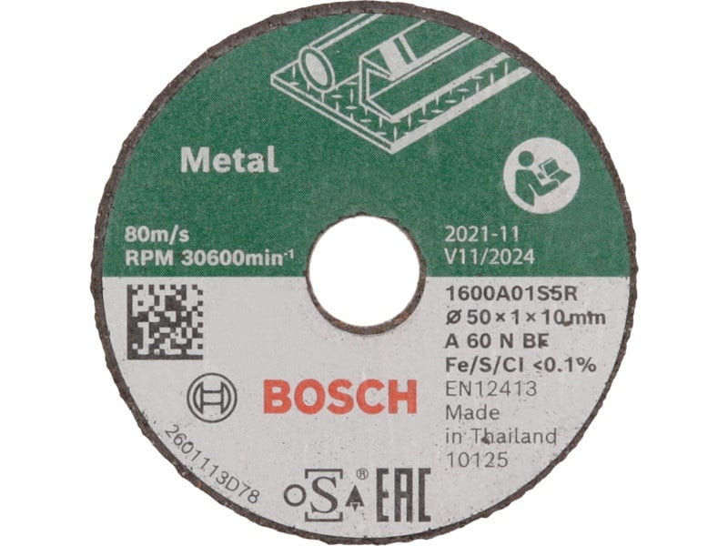 BOSCH Disc de tăiat pentru metal 50 x 1,0 x 10 mm A 60 N BF (3 bucăți)