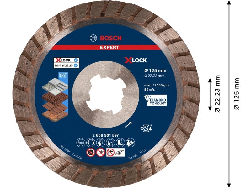 BOSCH EXPERT Disc de tăiere diamantat 125 x 2.4 x 12 x 22.2 mm turbo Multi Material X-LOCK (oSa)