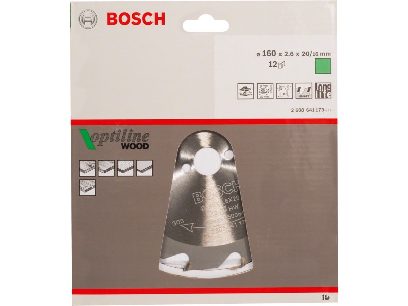 BOSCH Lamă de ferăstrău pentru lemn 160 x 20/16 x 2,6 mm / 12T Optiline Wood ATB - 1 | YEO