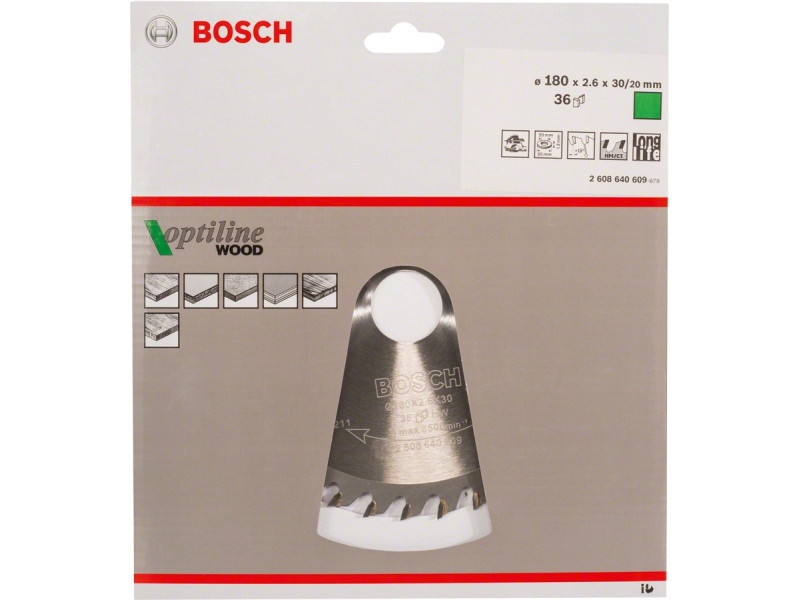 BOSCH Lamă de ferăstrău pentru lemn 180 x 30/20 x 2,6 mm / 36T Optiline Wood ATB - 1 | YEO