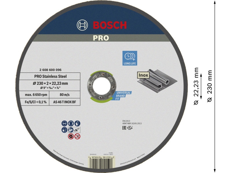 BOSCH PRO Disc de tăiere inox 230 x 2,0 x 22,2 mm AS 46 T INOX BF (oSa) - 2 | YEO