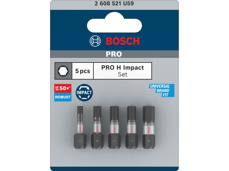 BOSCH PRO Set de vârfuri de impact 5 piese 25 mm (H3/H4/H5x2/H6) 1/4" Hex - 1 | YEO