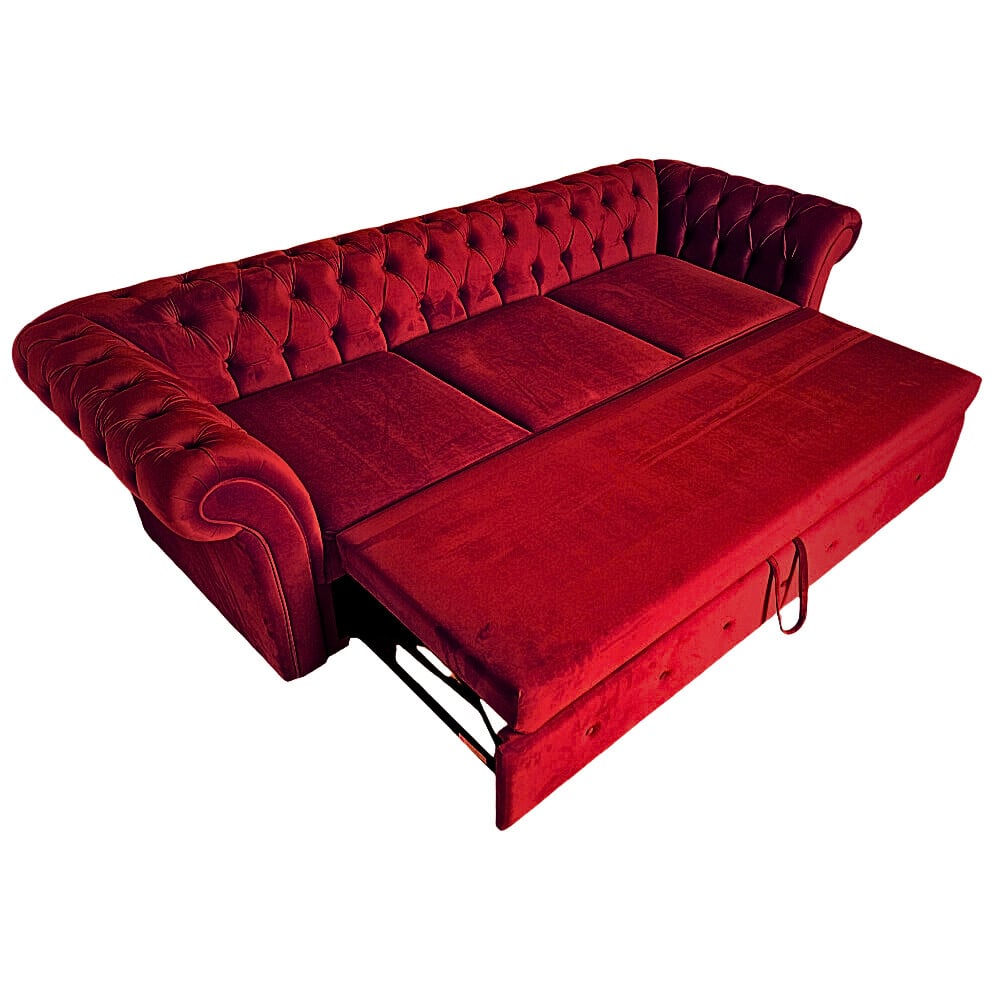 Canapea Extensibila Chesterfield, 250x100x75cm, 3 locuri, Velutto 07 Dark Red, Glasspandoor - 1 | YEO