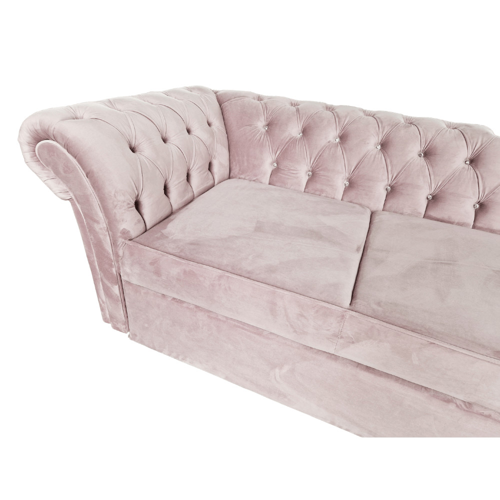 Canapea Extensibila Chesterfield, 250x100x75cm, 3 locuri, Velutto 14 Flamingo, Glasspandoor - 2 | YEO