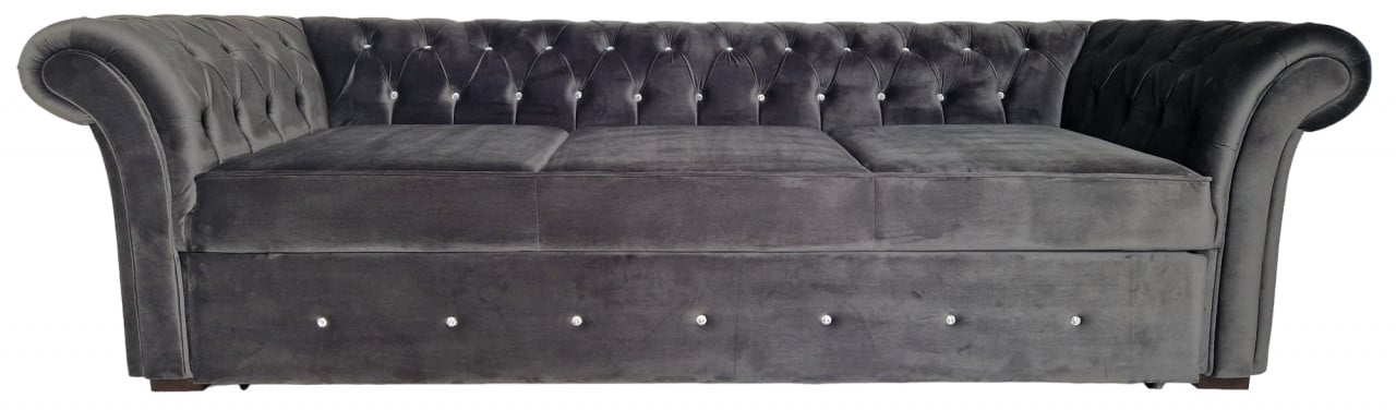 Canapea Extensibila Chesterfield, 250x100x75cm, 3 locuri, Velutto 18 Anthracite, Glasspandoor - 2 | YEO