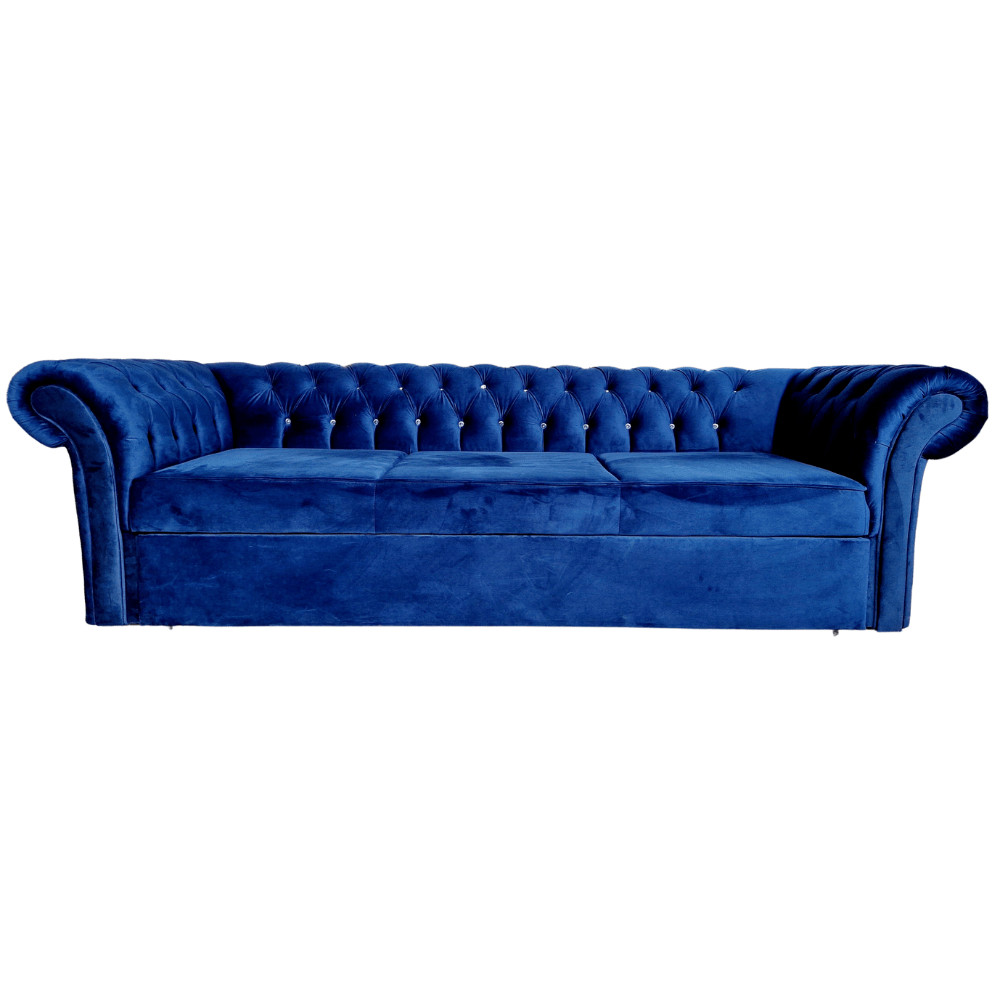 Canapea Extensibila Chesterfield, 250x100x75cm, 3 locuri, Velutto 25 Navy, Glasspandoor