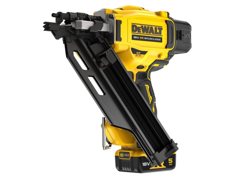 DEWALT cuie de construcție fără fir 33° 18 V (2 baterii 5.0 Ah + încărcător) în geantă