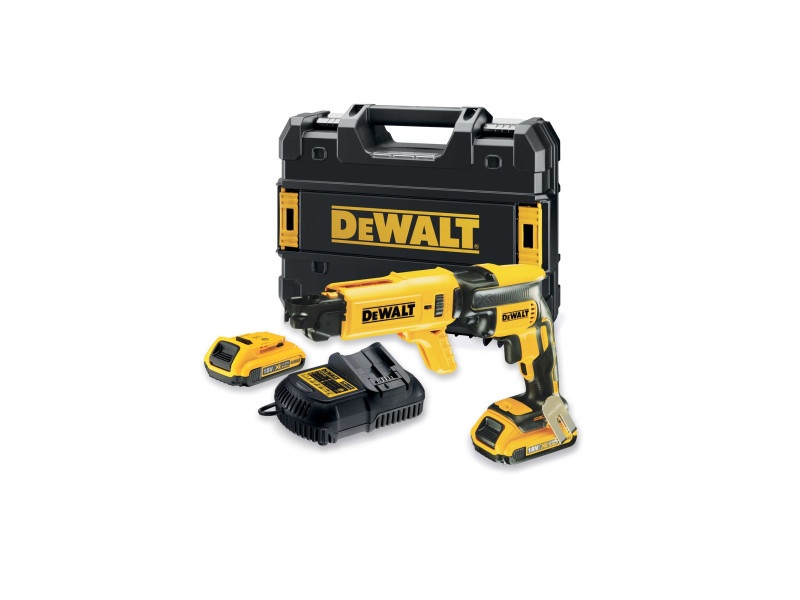 DEWALT șurubelniță fără fir pentru gips carton + magazie 18 V fără perie de carbon (2 x 2,0 Ah+încărcător+TSTAK) DCF62