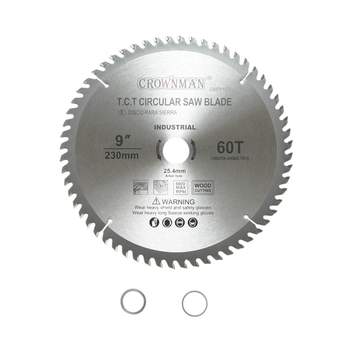 Disc circular vidia pentru lemn 230x25.4mm, viteza max. 6600rpm, 60 dinti, industrial , Cod: DISPT25, Marca: CROWNMAN