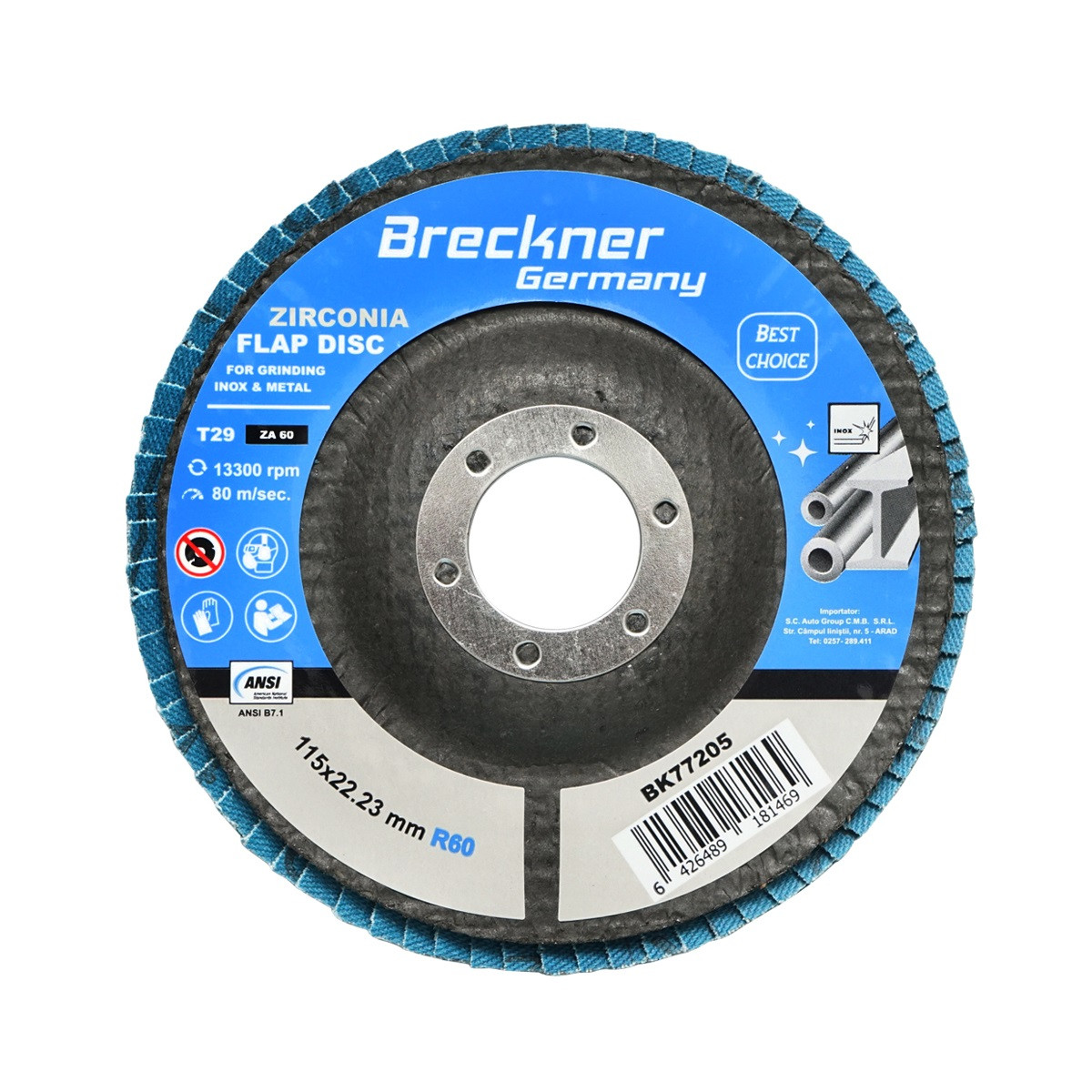 Disc lamelar, abraziv, cu zirconiu, pentru metal si inox, P60, 115mm, Cod: BK77205 Echivalență: DISGX93, Breckner Germany