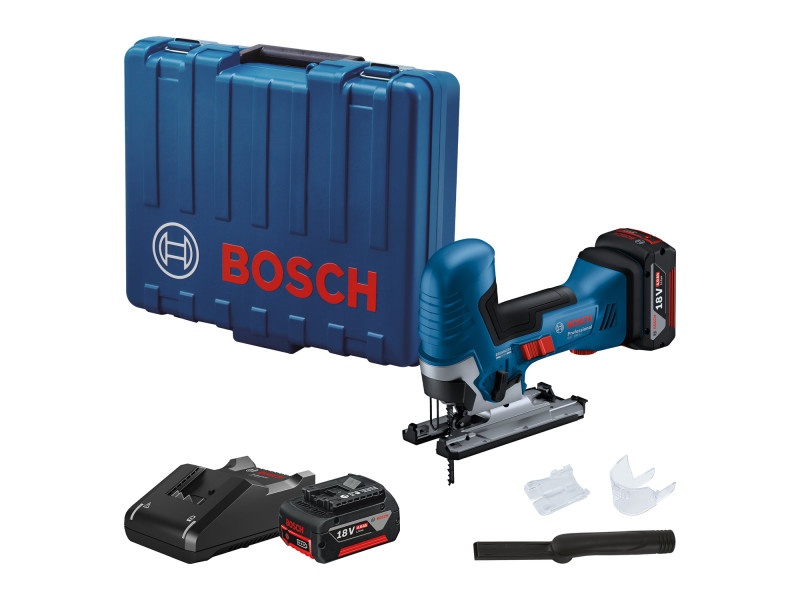 Ferăstrău de derulare fără fir BOSCH GST 185-LI cu mânere, în cutie (2 baterii de 4,0 Ah + încărcător rapid)