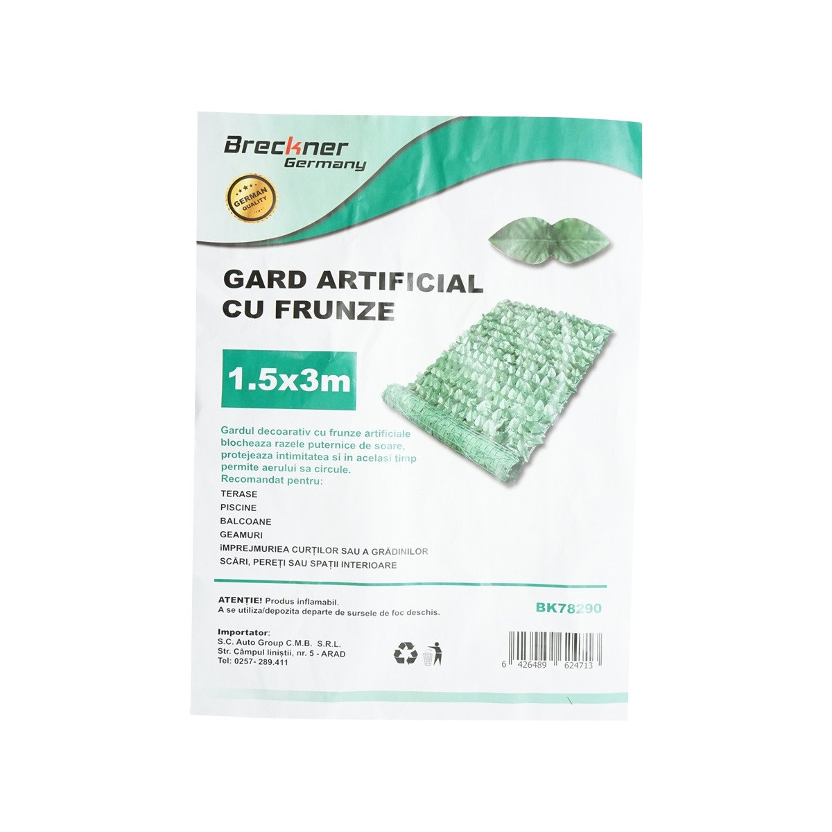 Gard viu artificial cu frunze verzi latime 1.5M si lungime 3M Cod: BK78290, Echivalență: DISLP07, Breckner Germany - 2 | YEO