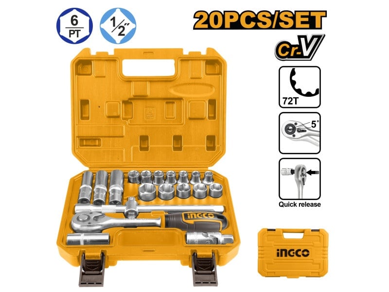 INGCO set de prize 20 piese 1/2" 10-24 mm CrV