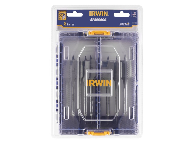 IRWIN Set de burghie plate pentru lemn 8 piese Bit albastru Groove 4x (12-32 mm) - 2 | YEO