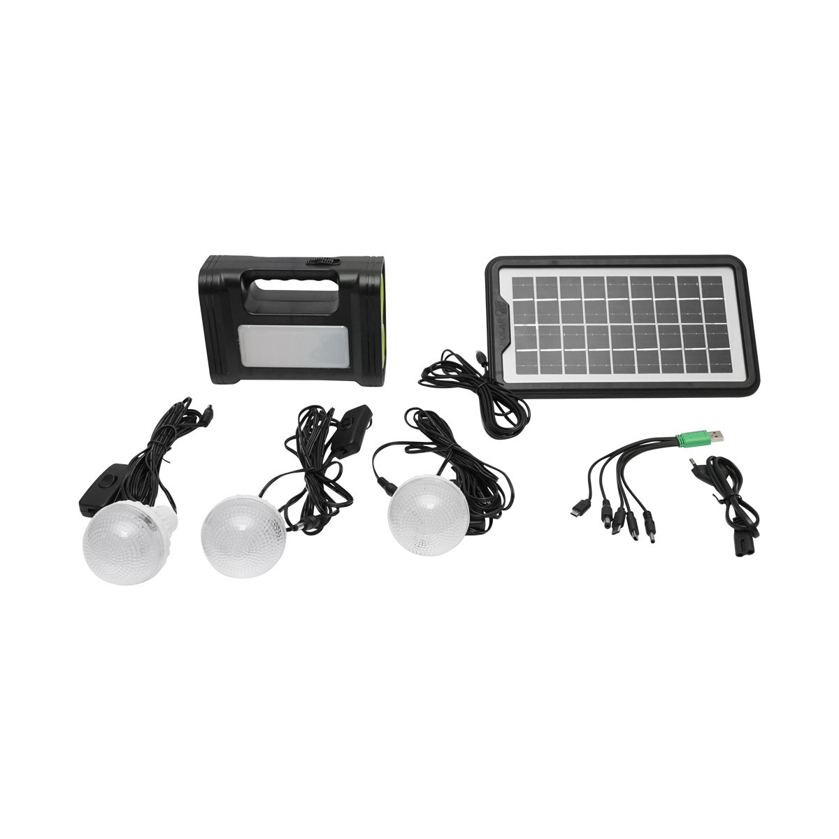 Kit iluminat portabil, LED, cu 3 becuri/proiector, panou solar si baterie 6V, 4.5Ah, pentru pescuit, camping, GD-17, Cod: DISLK18, Gdplus