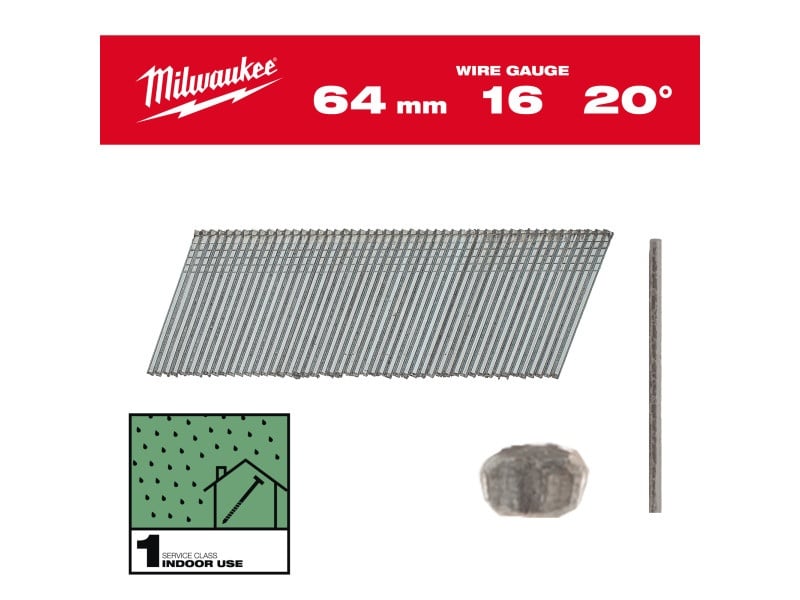 MILWAUKEE Cuie de finisare, fără cap, galvanizate 16G 20° SC1 - 1,35 x 64 mm (2000 buc)