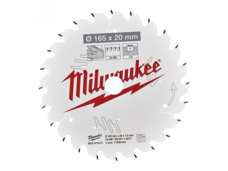 MILWAUKEE Lamă de ferăstrău pentru lemn 165 x 20 x 1,6 mm / 24T ATB