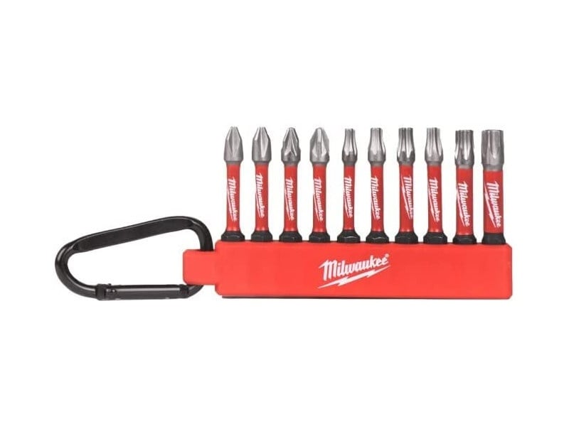 MILWAUKEE Set de vârfuri de biți cu carabinier 10 piese 1/4" Hex Shockwave™