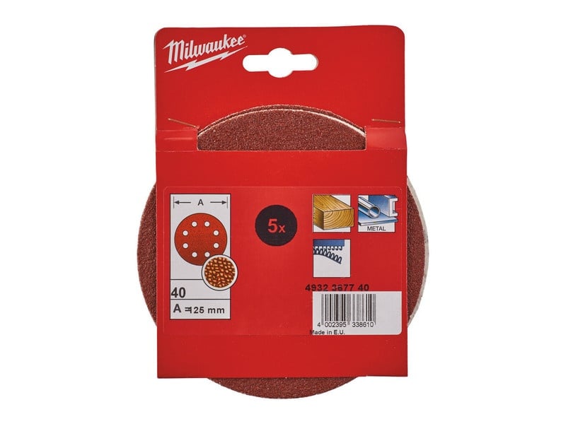 MILWAUKEE Velcro tampon de șlefuit 125 mm / P120 8 găuri (5 buc)