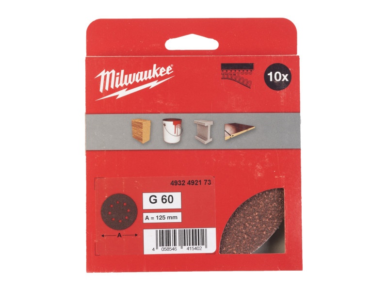 MILWAUKEE Velcro tampon de șlefuit STD 125 mm / P60 8 găuri (10 buc) - 1 | YEO