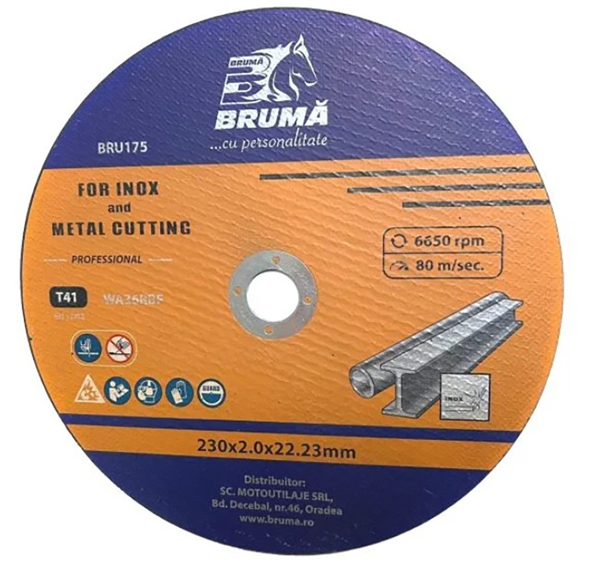 Panza disc flex T41 230x22.23x2mm pentru taiat inox si metal, Cod: BRU175